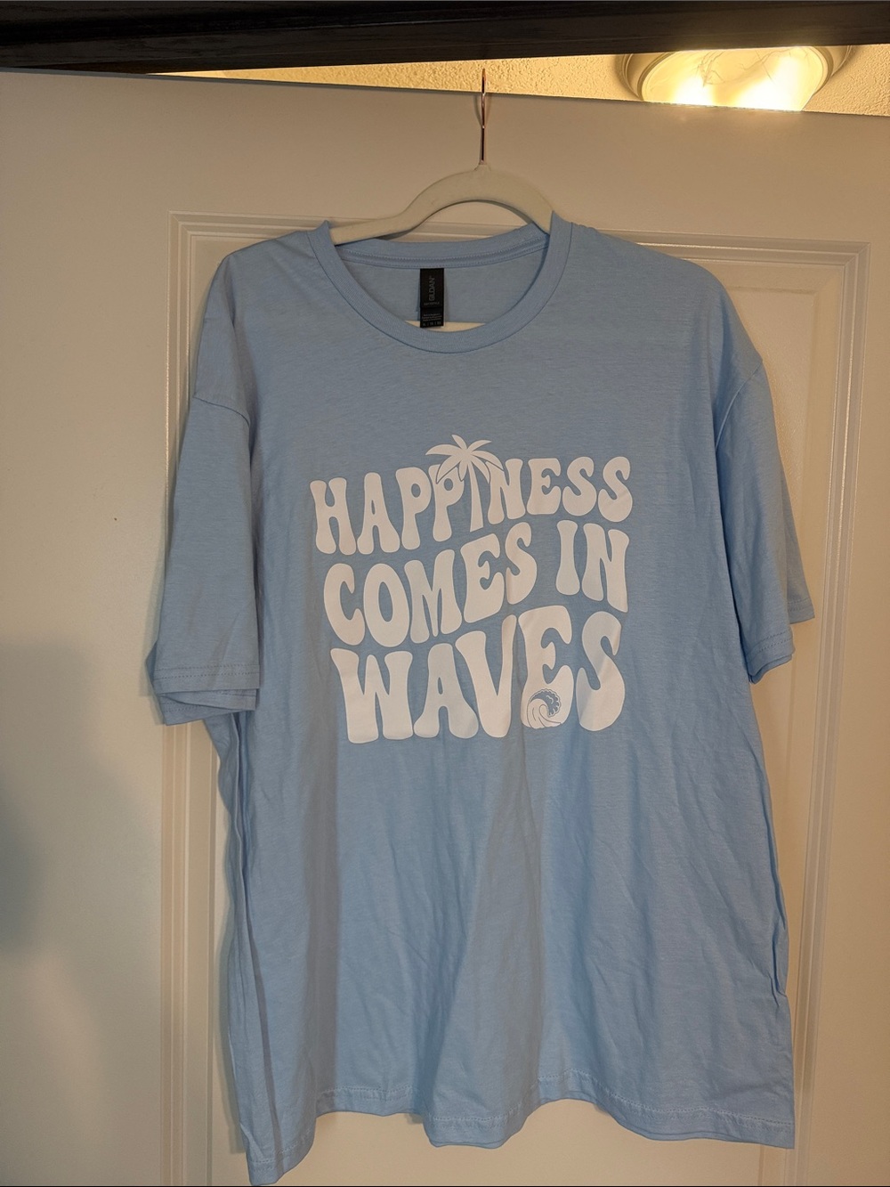 Gildan Light Blue 'Happiness Comes In Waves' Graphic Tee